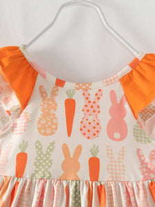 Easter Orange Carrot Bunny Ruffle Girl Dress