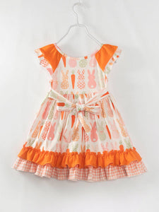 Easter Orange Carrot Bunny Ruffle Girl Dress