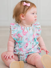 RuffleButts Baby Girls Vibrant Flamingo Classic Ruffle Bubble Romper