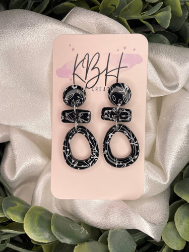 Black Handmade Floral Boho Dangle Clay Earrings