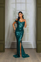 Royal Blue Sequin Off Shoulder Maxi Prom Dress