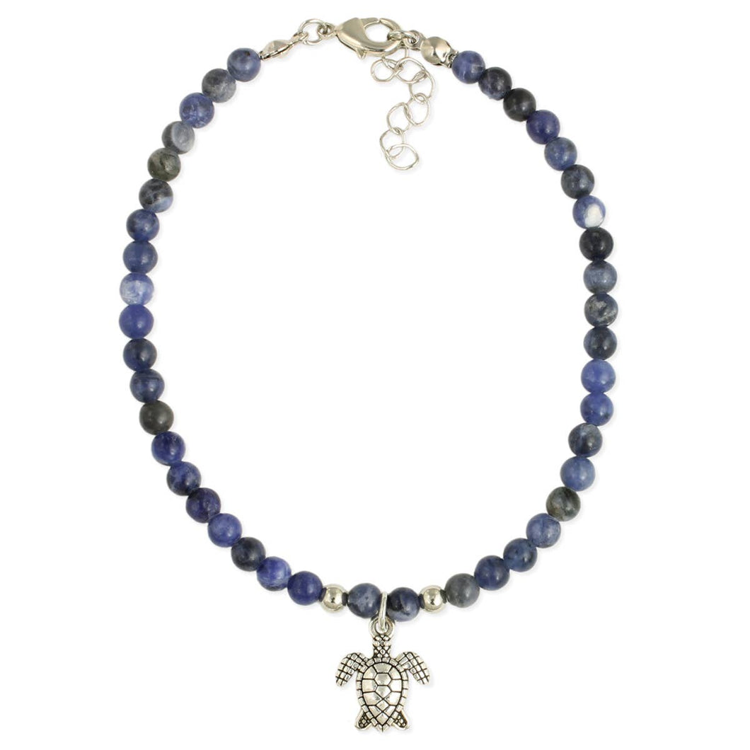 Wave Rider Sea Turtle & Blue Stone Anklet