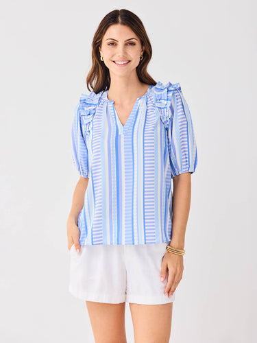 Simply Striped Blue Puff Sleeve Skylar Top