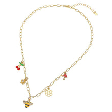 14k Gold Dipped Honey Bee Honey Comb Cherry Flower Mushroom Charm Station Paperclip Chain Necklace