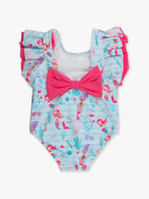 RuffleButts Girls Blue Mermaid Princess Butterfly Sleeve One Piece Swimsuit