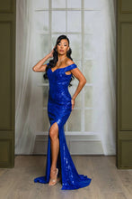 Royal Blue Sequin Off Shoulder Maxi Prom Dress
