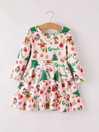 Pink Winter Christmas Dr. Suess Print Girls Dress