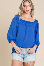 Cobalt Blue Square Neck Flare 3/4 Sleeve Top