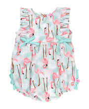 RuffleButts Baby Girls Vibrant Flamingo Classic Ruffle Bubble Romper