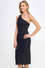 Black Asymmetrical One Shoulder Strapped Twisted Back Dress