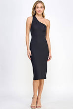Black Asymmetrical One Shoulder Strapped Twisted Back Dress