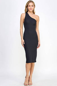 Black Asymmetrical One Shoulder Strapped Twisted Back Dress
