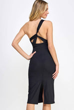 Black Asymmetrical One Shoulder Strapped Twisted Back Dress