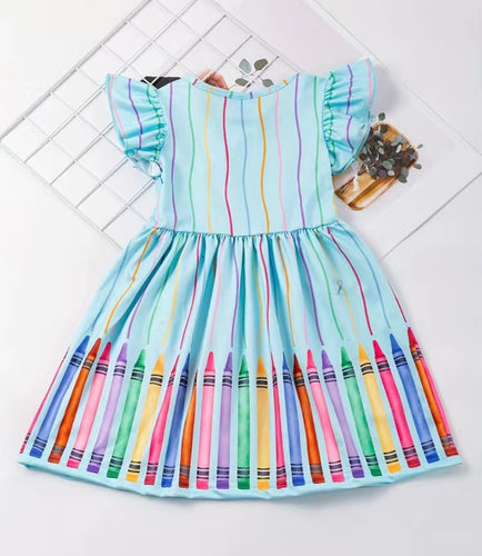 Sky Blue Crayon Flutter Sleeve Dress