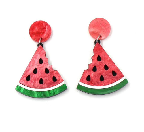 Red Glitter Watermelon Acrylic Earrings