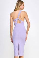 Lavender Asymmetrical One Shoulder Strapped Twisted Back Ribbed Dress