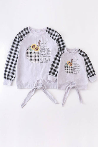 Black Pumpkin Plaid Tie Front Mommy & Me Top