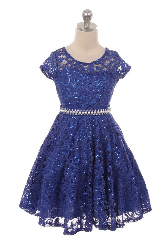 Royal Blue Girls Lace Sequin Swing Dress