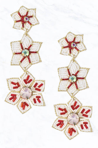 Christmas Snowflake Glass Stone Seed Bead Dangle Earrings