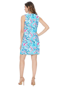 Blue & Pink Floral Print Sleeveless Dress