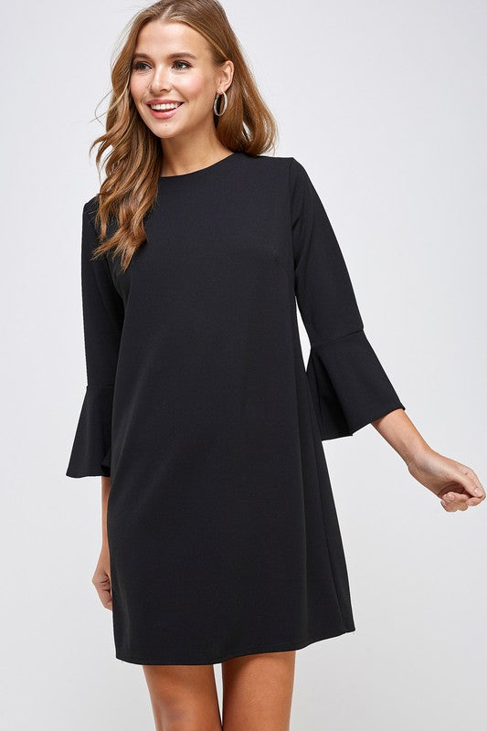 Black 3/4 Bell Sleeve Shift Dress – Pretty In Pink Boutique, LLC