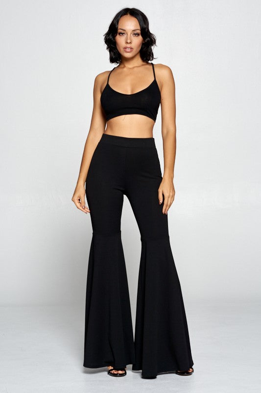 Black Bell Bottoms with Elastic Waist