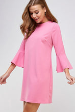 Pink 3/4 Bell Sleeve Shift Dress