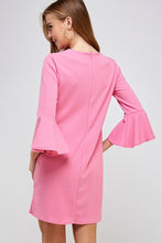 Pink 3/4 Bell Sleeve Shift Dress