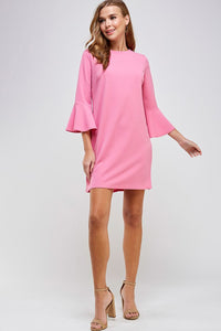 Pink 3/4 Bell Sleeve Shift Dress