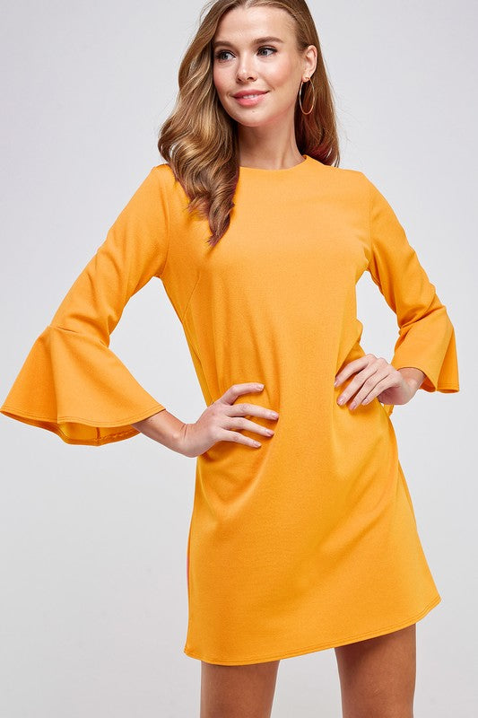 Marigold 3/4 Bell Sleeve Shift Dress – Pretty In Pink Boutique, LLC