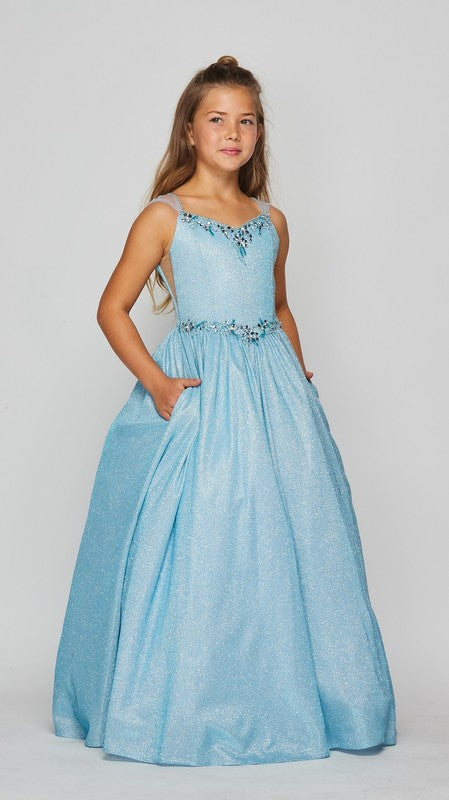 Light Blue Glitter Pageant Dress with Pockets
