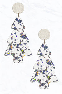 White Christmas Acetate Tree Post Drop Earrings