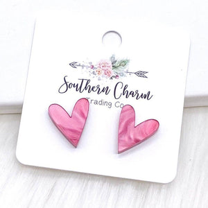 Pink 16mm Acrylic Valentine Heart Stud Earrings