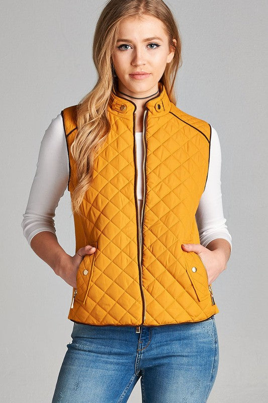Mustard Quilted Padded Vest with Pockets