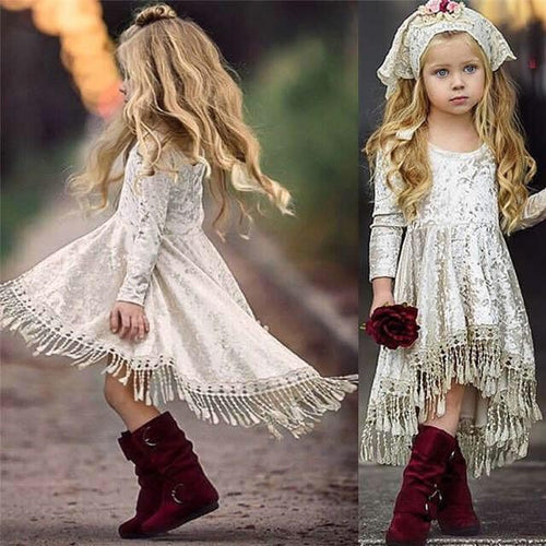 Cream Hi-Lo Velvet Dress with Fringe