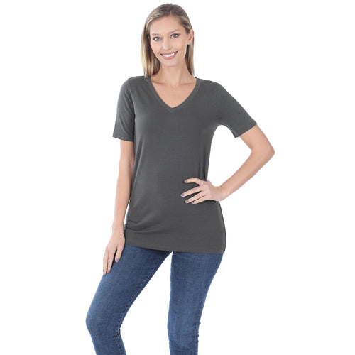 Grey V Neck Cotton Short Sleeve T-Shirt