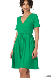 Kelly Green Brushed Buttery Soft Surplice Dress