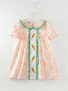 Easter Orange Carrot Embroidery Ruffle Girl Dress