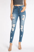 Kancan Medium Wash Button Fly Distressed Skinny Jeans