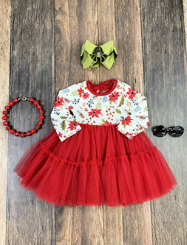 Red Christmas Poinsettas Tulle Dress