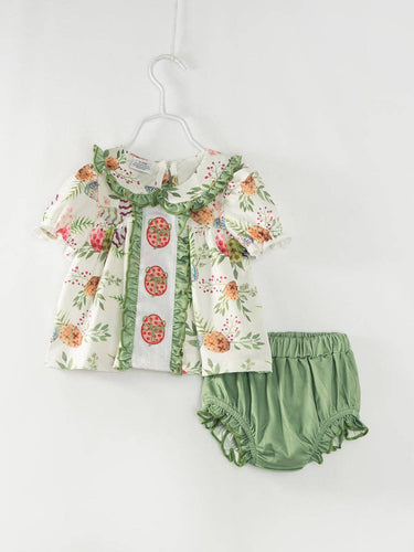Sage Green Easter Embroidery Egg Ruffle Baby Girl Set