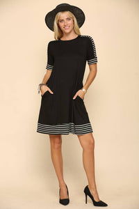 Black Dress Striped Contrast w/Pockets