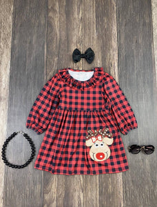 Red & Black Buffalo Plaid Reindeer Dress Pretty In Pink Boutique, LLC Red & Black Buffalo Plaid Reindeer Dress Pretty In Pink Boutique, LLC