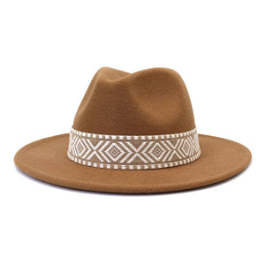 Khaki Aztec Belt Retro Flat Fedora Hat