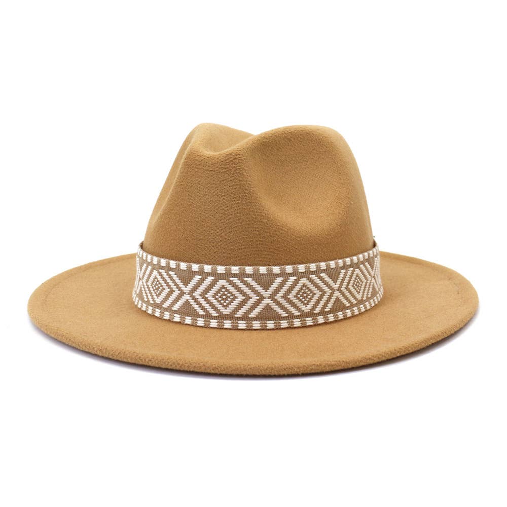 Camel Aztec Belt Retro Flat Fedora Hat