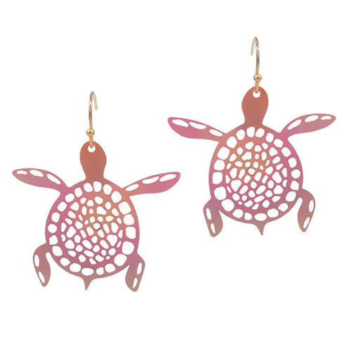 Pink Brass Metal Coating Tortoise Dangle Hook Earrings