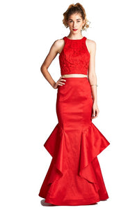 Red 2pc Mermaid Style Prom Dress