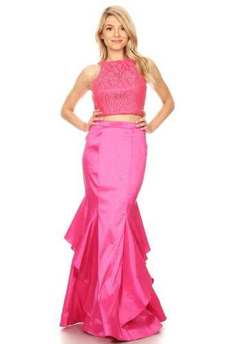 Fuchsia 2pc Mermaid Style Prom Dress