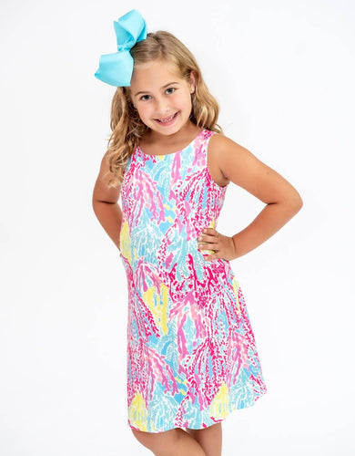 Pink Swanky Corals Savannah Swing Lattice Kids Dress