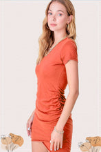 Coral Ruched Detail Spring Mini Dress